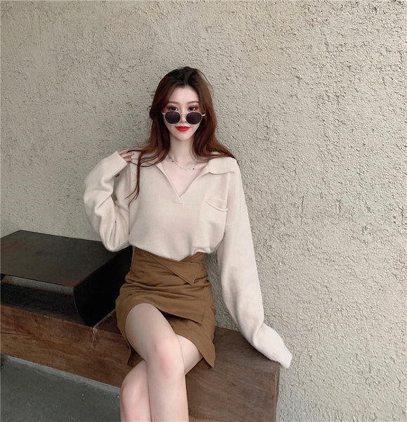 【Final Sale】Korean Style Chic V-neck Sweater