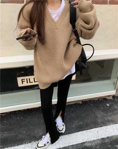 【Final Sale】Oversized V collar Sweater