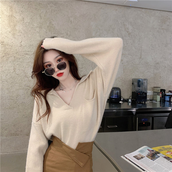 【Final Sale】Korean Style Chic V-neck Sweater