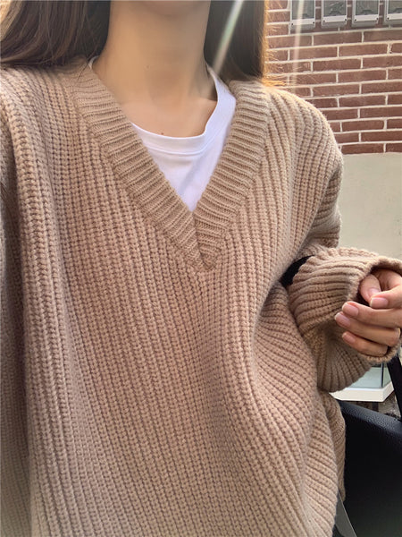 【Final Sale】Oversized V collar Sweater