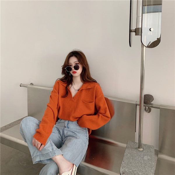 【Final Sale】Korean Style Chic V-neck Sweater