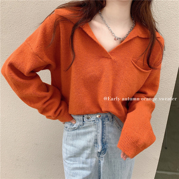 【Final Sale】Korean Style Chic V-neck Sweater