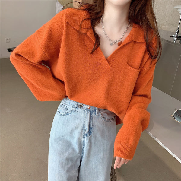 【Final Sale】Korean Style Chic V-neck Sweater