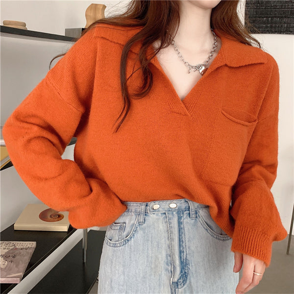 【Final Sale】Korean Style Chic V-neck Sweater