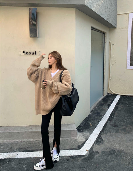 【Final Sale】Oversized V collar Sweater