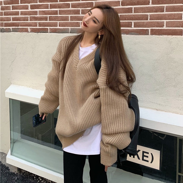 【Final Sale】Oversized V collar Sweater