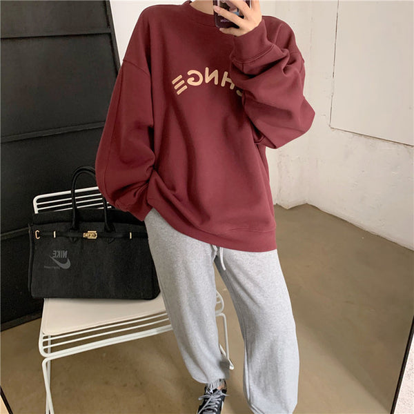 【Final Sale】Korean Style Round Neck Oversized Sweatshirt with fleece