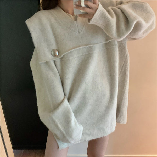 【Final Sale】Oversized Overlap Wool Sweater