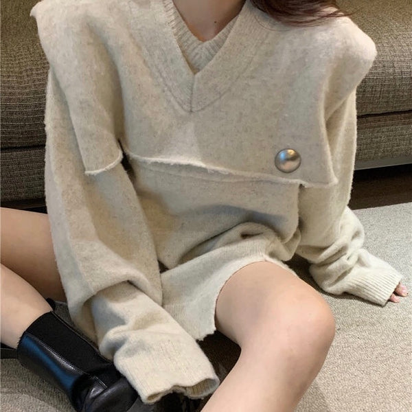 【Final Sale】Oversized Overlap Wool Sweater