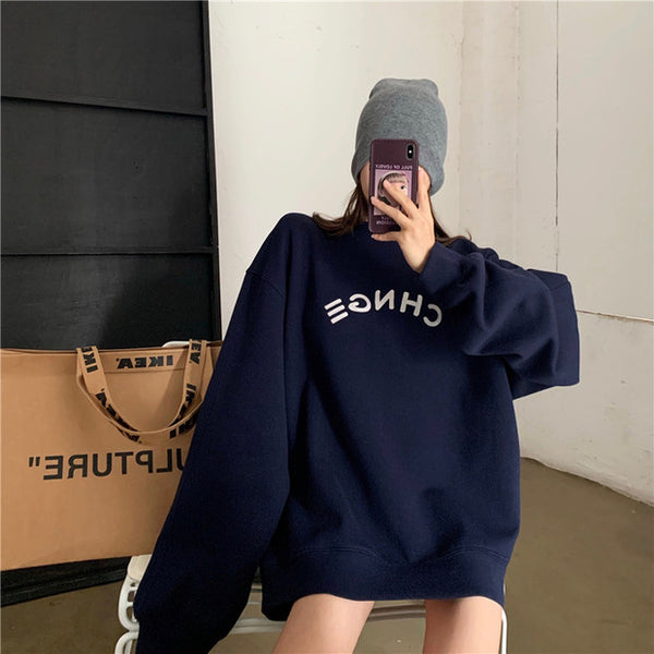 【Final Sale】Korean Style Round Neck Oversized Sweatshirt with fleece