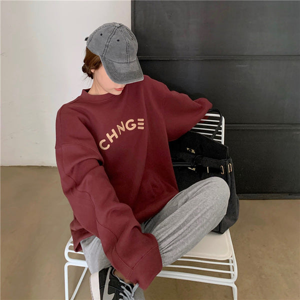 【Final Sale】Korean Style Round Neck Oversized Sweatshirt with fleece