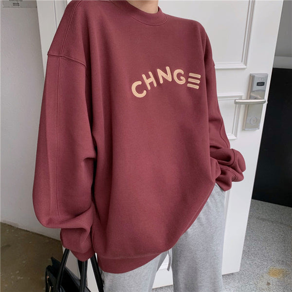 【Final Sale】Korean Style Round Neck Oversized Sweatshirt with fleece