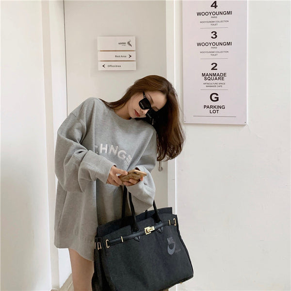 【Final Sale】Korean Style Round Neck Oversized Sweatshirt with fleece