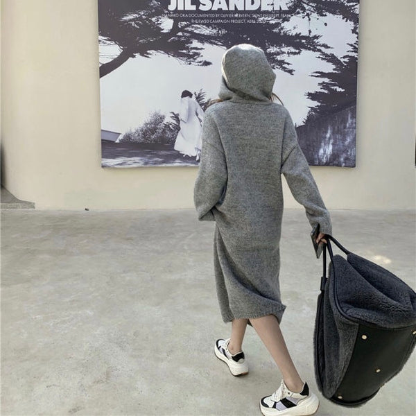 【Final Sale】Hooded Soft Mid-Length Knit Dress