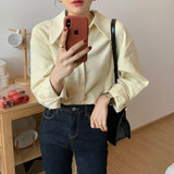 【Final Sale】French Style Lapel Neckline Solid Color Shirt