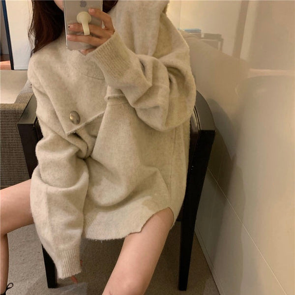 【Final Sale】Oversized Overlap Wool Sweater