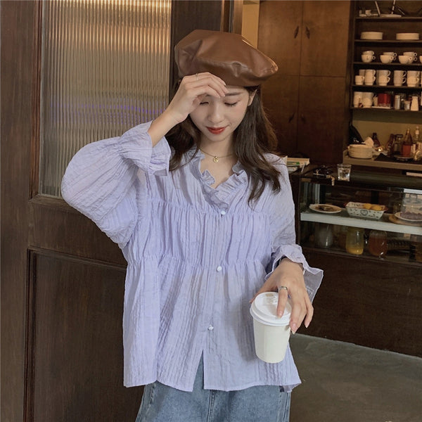 【Final Sale】Ruffled Collared Shirt