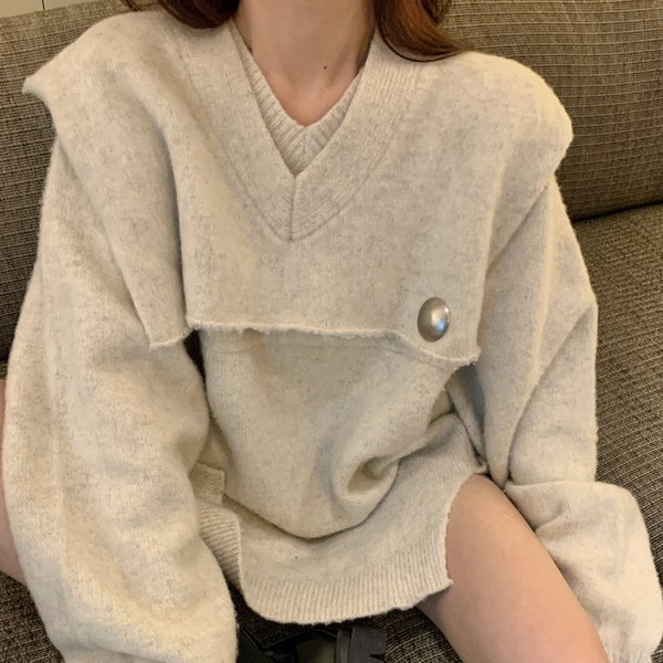 【Final Sale】Oversized Overlap Wool Sweater