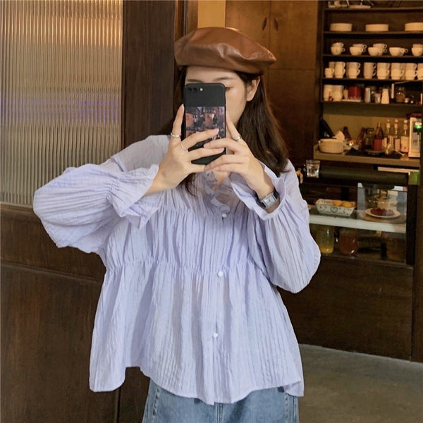 【Final Sale】Ruffled Collared Shirt