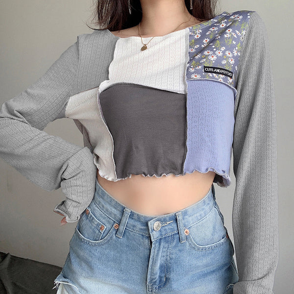 【Final Sale】Stitched Color Block Cropped Top