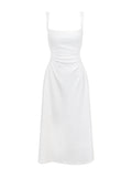 Square Neck Drapery Long White Dress