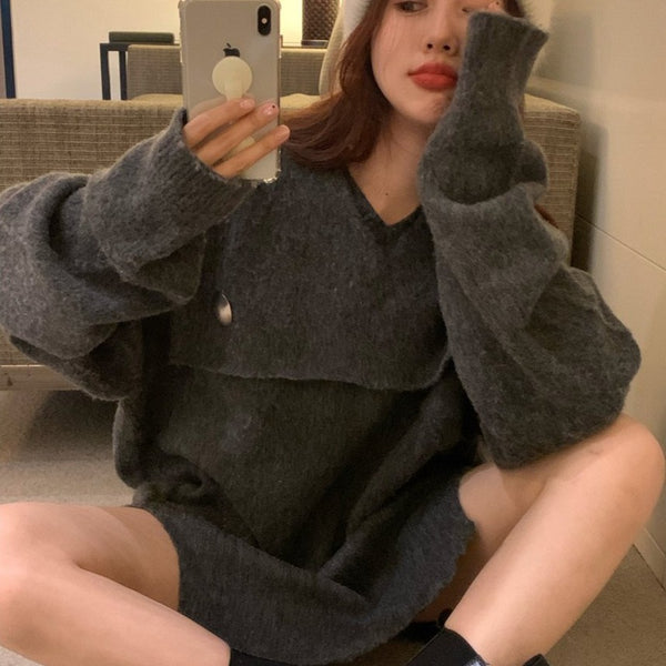 【Final Sale】Oversized Overlap Wool Sweater