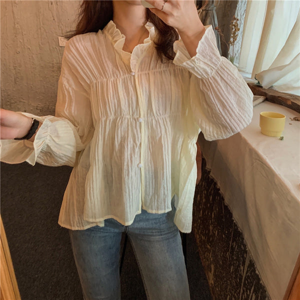 【Final Sale】Ruffled Collared Shirt