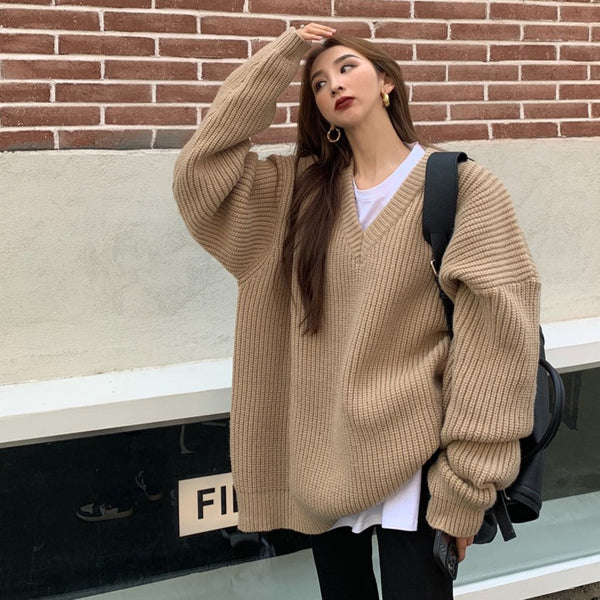 【Final Sale】Oversized V collar Sweater