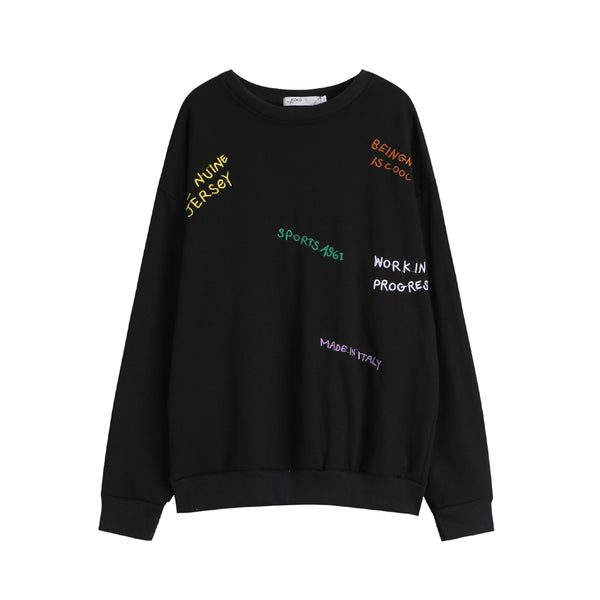 【Final Sale】Oversized Round Neck Colored Print Sweatshirt